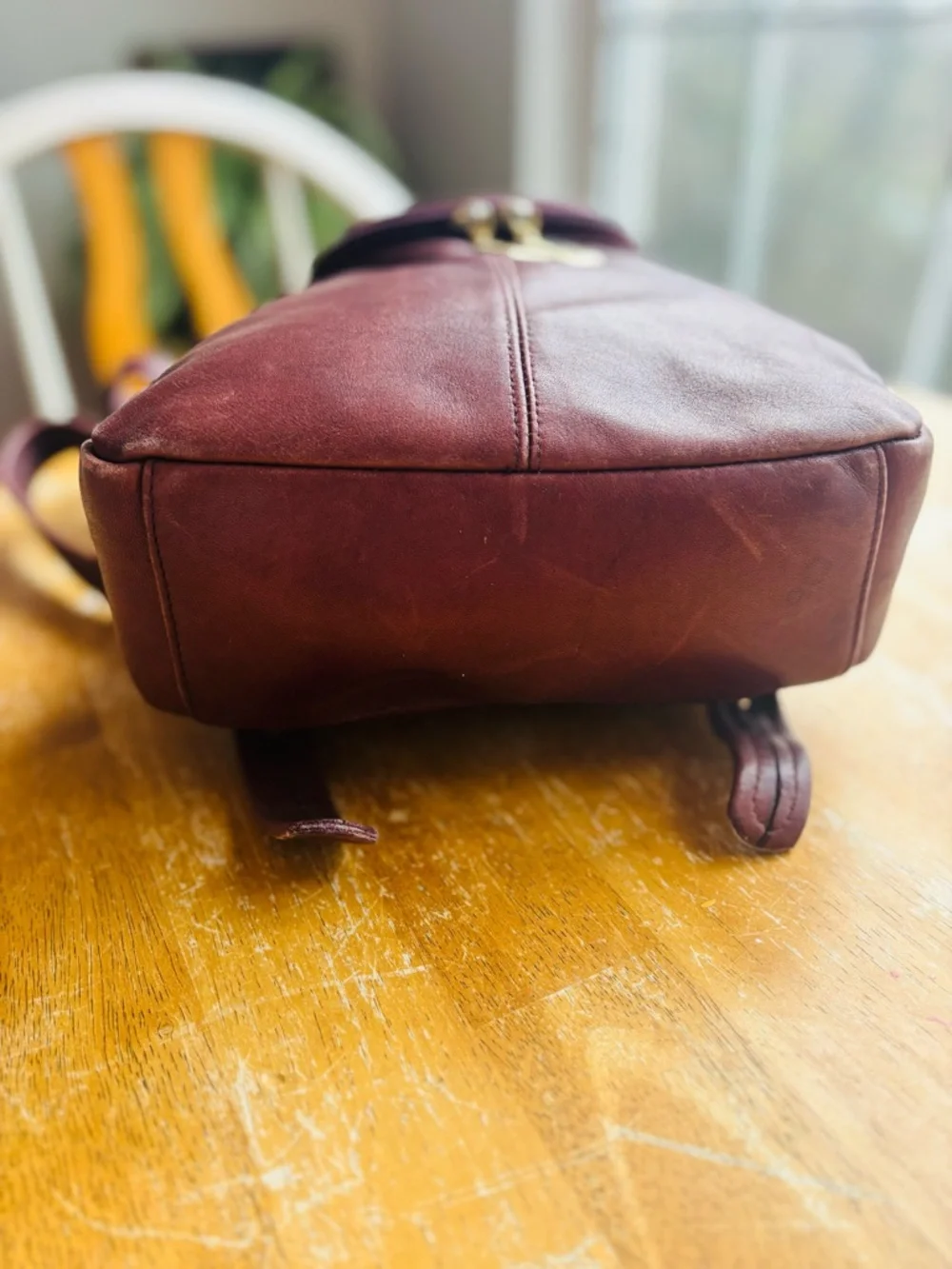 Tiganello Smooth Leather Backpack in Dark Brown with Gold Accent